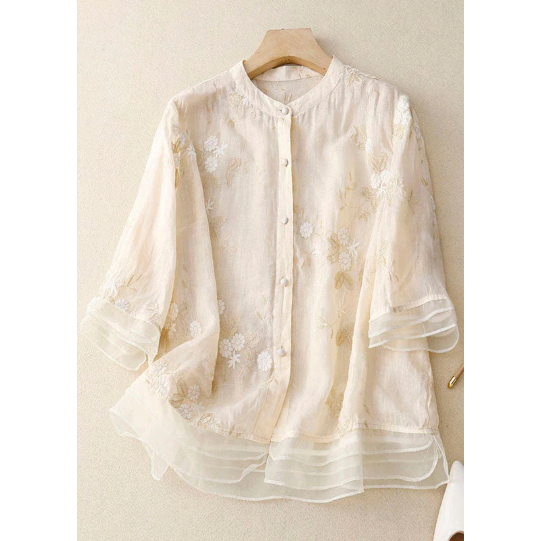 Women's Embroidered Layered Hem Blouse | Long Sleeves