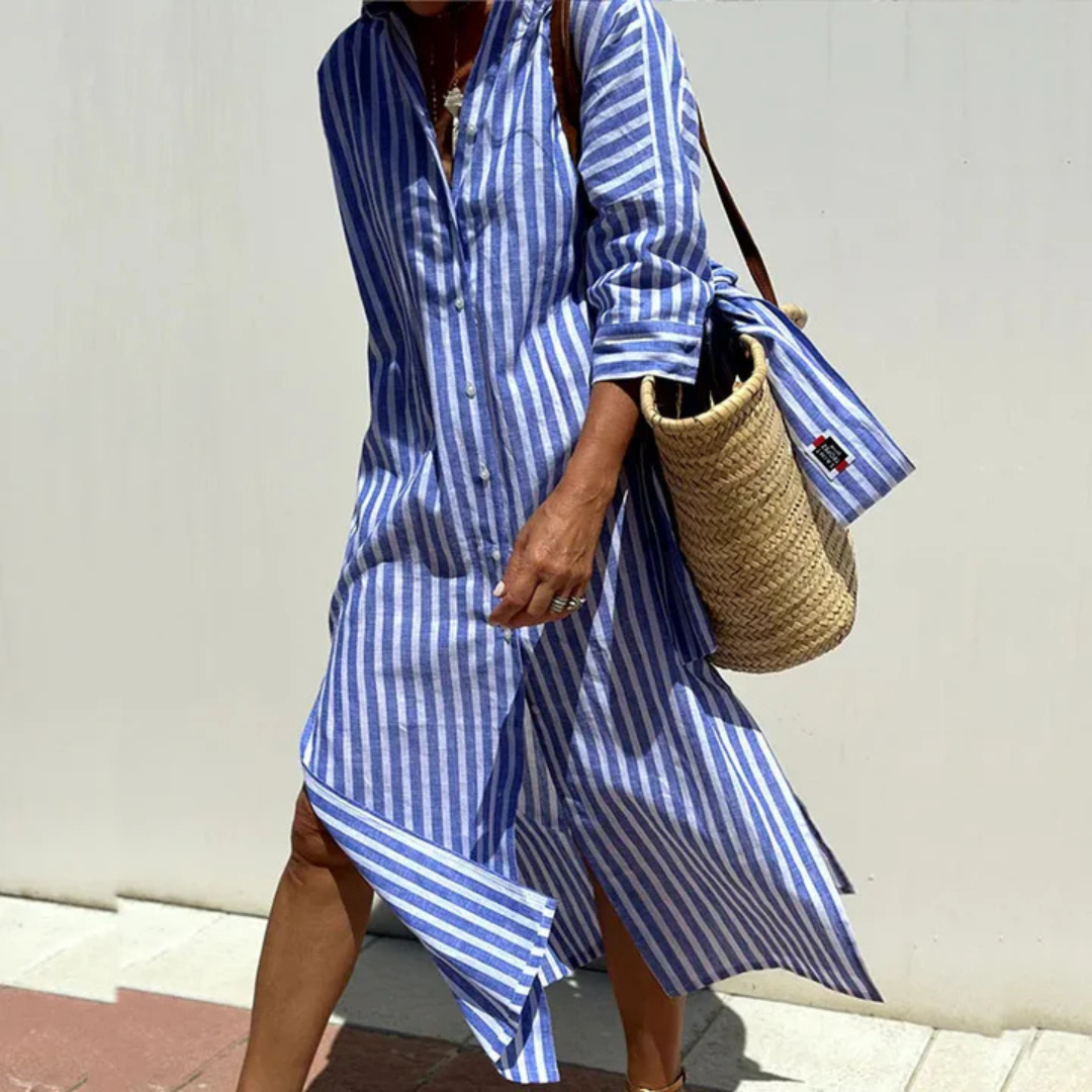 Women's Summer Shirt Dress With Stripe Pattern | Midi