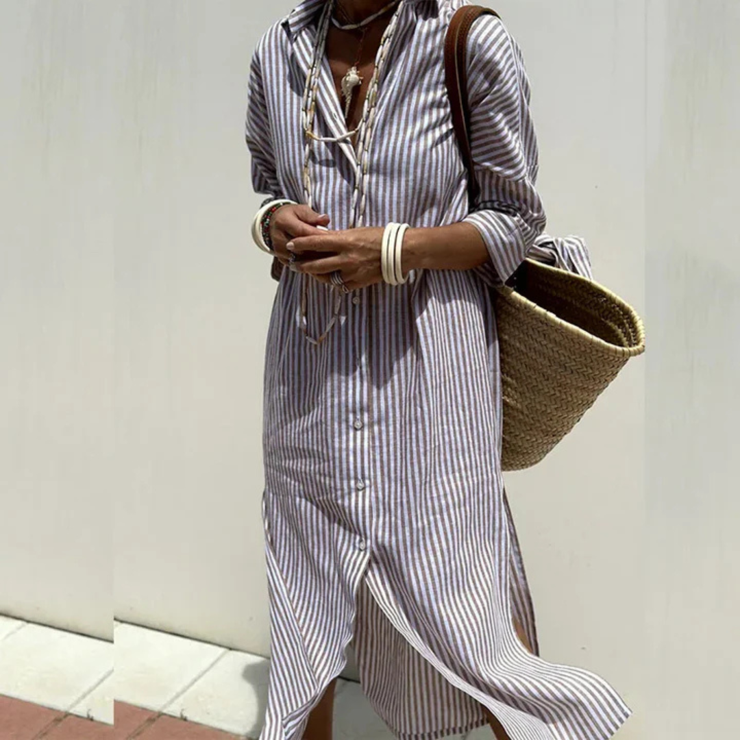 Women's Summer Shirt Dress With Stripe Pattern | Midi