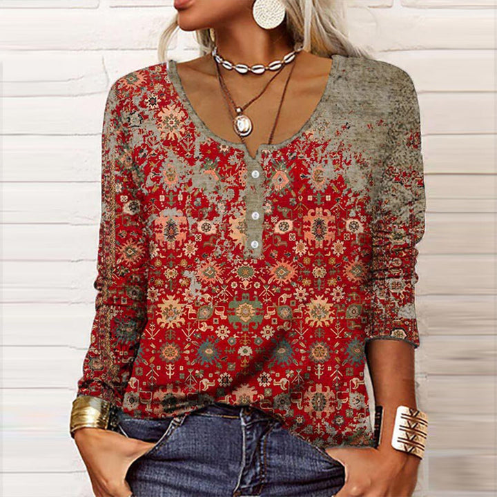 Women's Boho Printed Long Sleeve Blouse | Casual