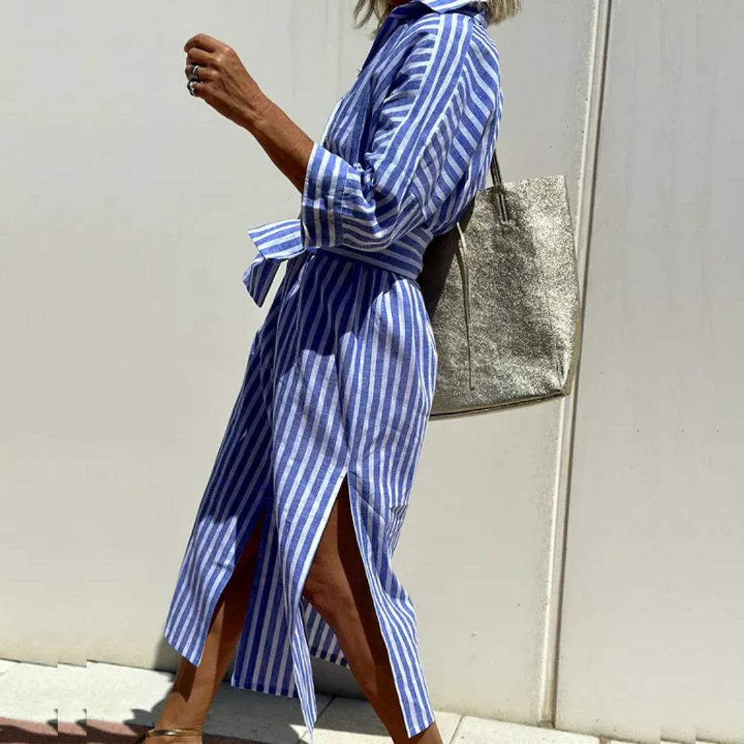 Women's Summer Shirt Dress With Stripe Pattern | Midi