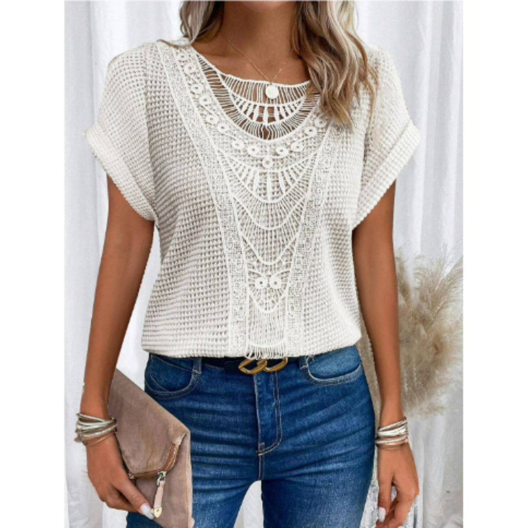 Women's Knitted Round Neck Top | Short Sleeves