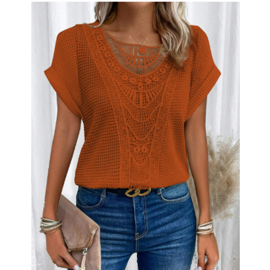 Women's Knitted Round Neck Top | Short Sleeves