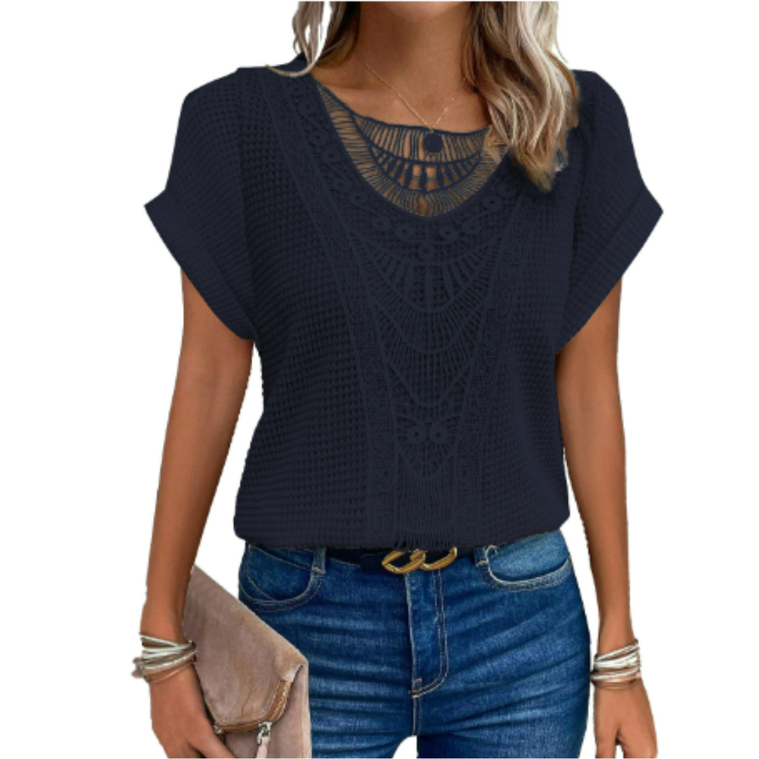 Women's Knitted Round Neck Top | Short Sleeves