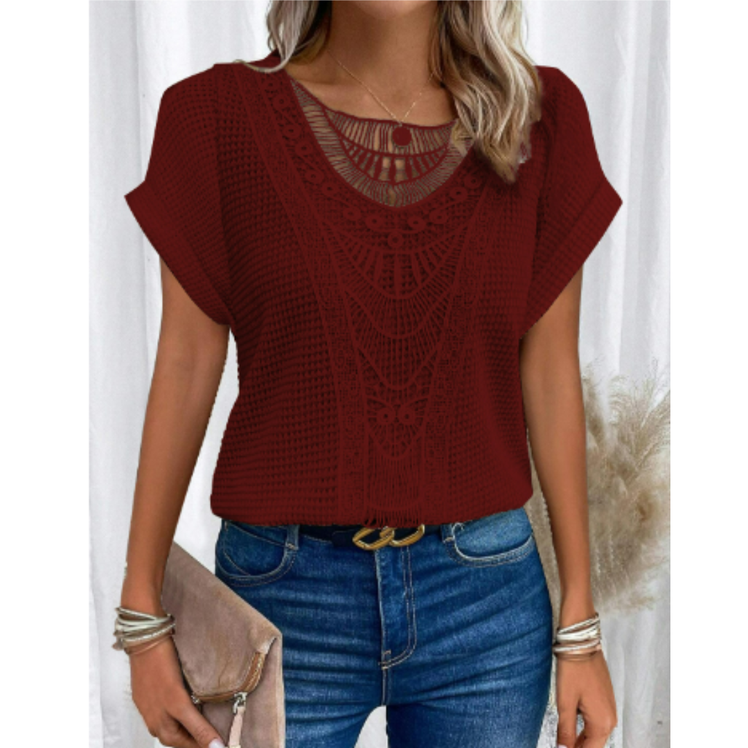 Women's Knitted Round Neck Top | Short Sleeves