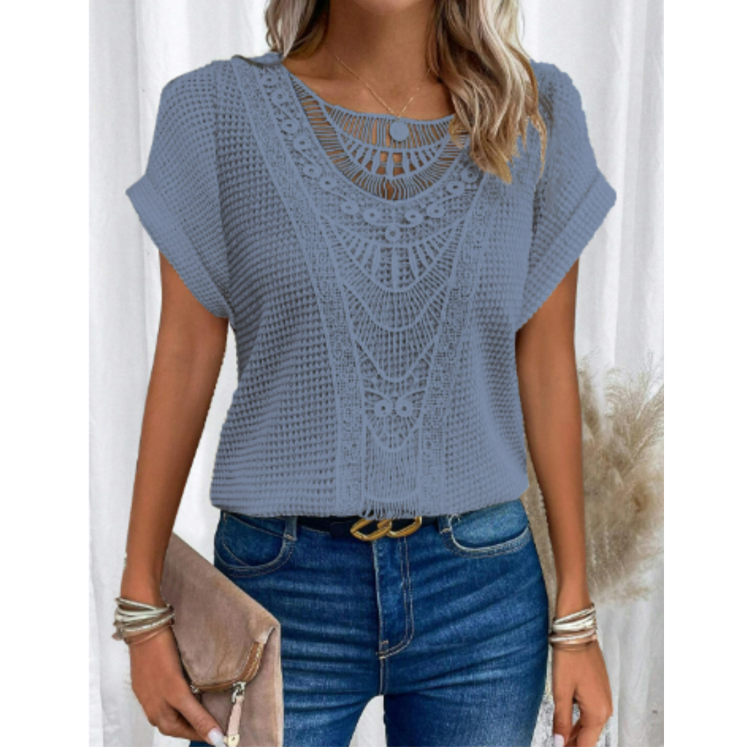 Women's Knitted Round Neck Top | Short Sleeves
