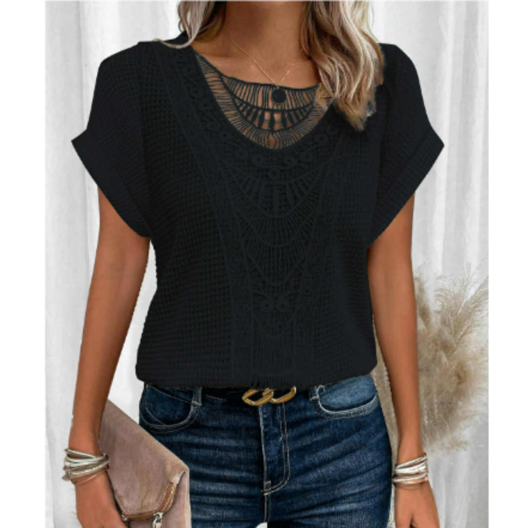 Women's Knitted Round Neck Top | Short Sleeves