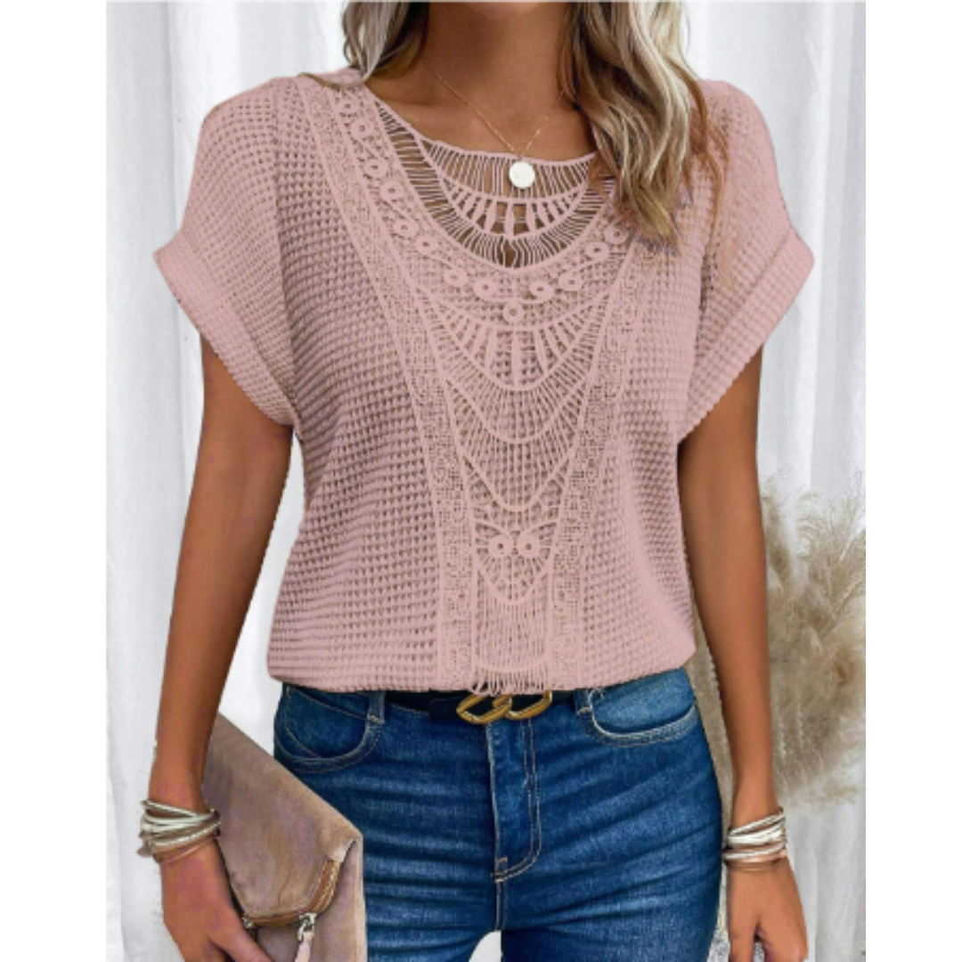 Women's Knitted Round Neck Top | Short Sleeves