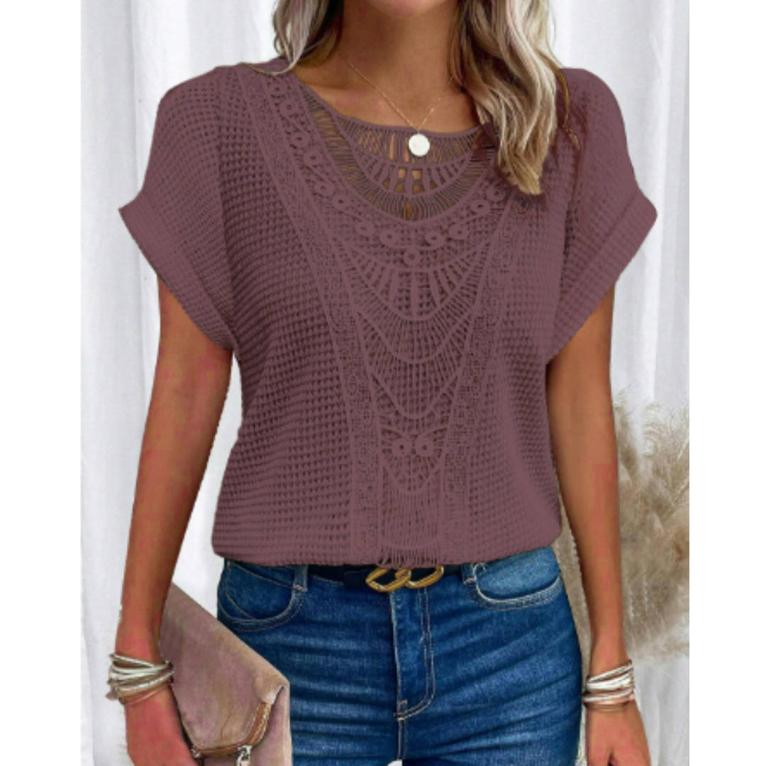 Women's Knitted Round Neck Top | Short Sleeves