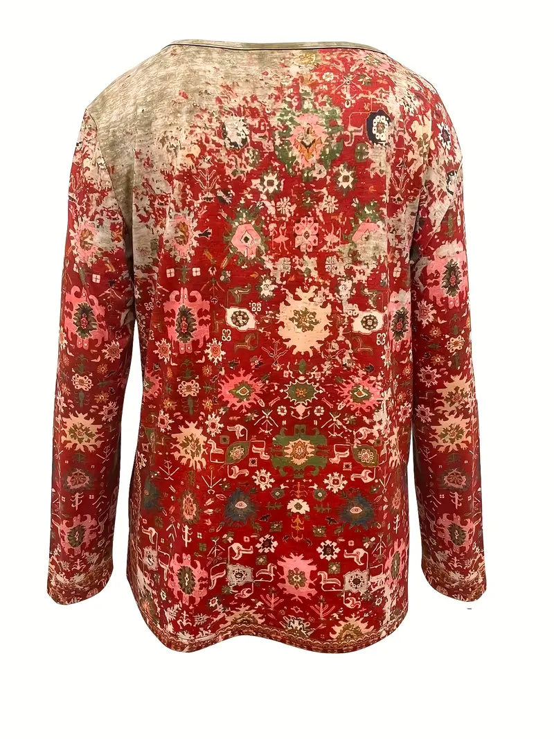 Women's Boho Printed Long Sleeve Blouse | Casual