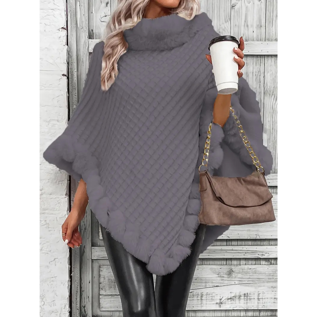 Fynley | Women's Stylish Knit Poncho with High Collar | Warm, Cozy, Versatile