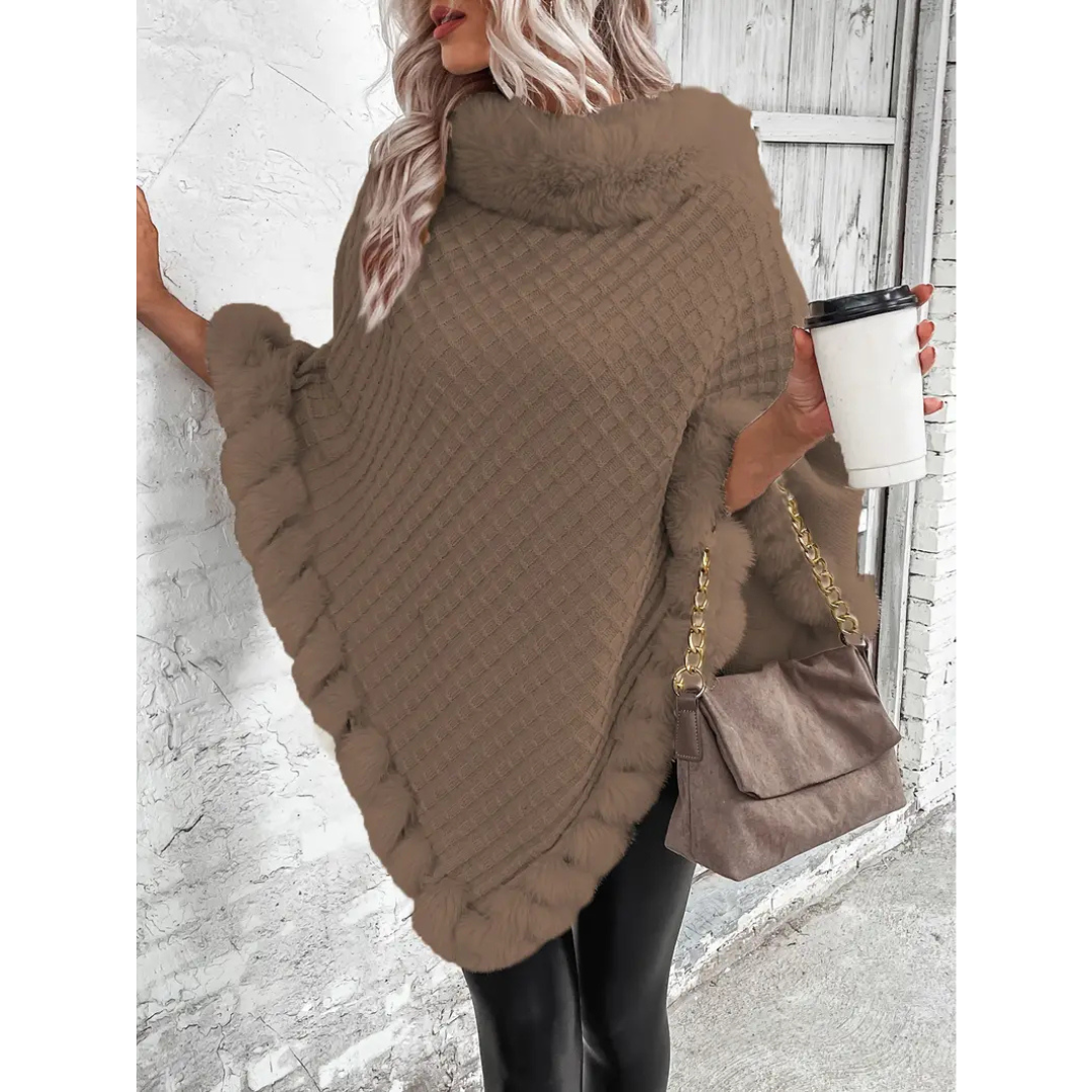 Fynley | Women's Stylish Knit Poncho with High Collar | Warm, Cozy, Versatile