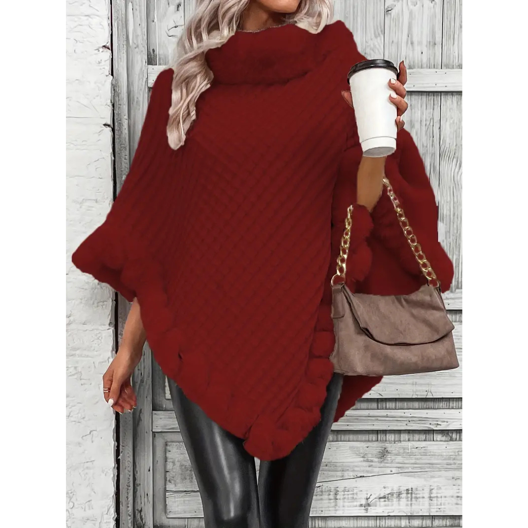 Fynley | Women's Stylish Knit Poncho with High Collar | Warm, Cozy, Versatile