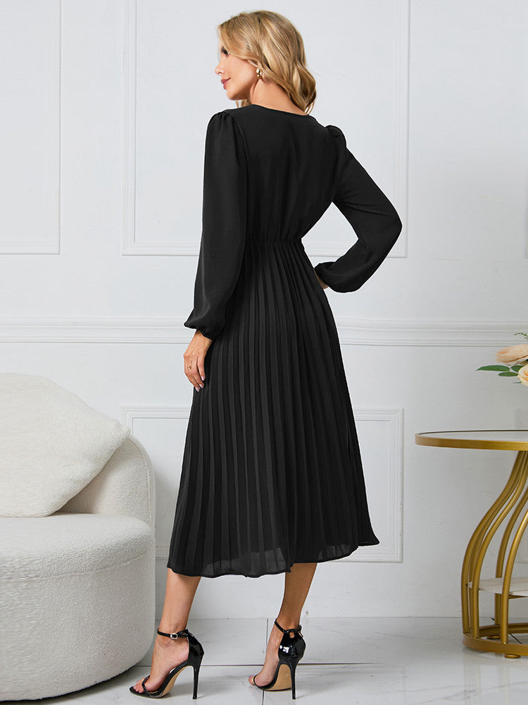 Women's Elegant Pleated Wrap Dress with Belt | Midi