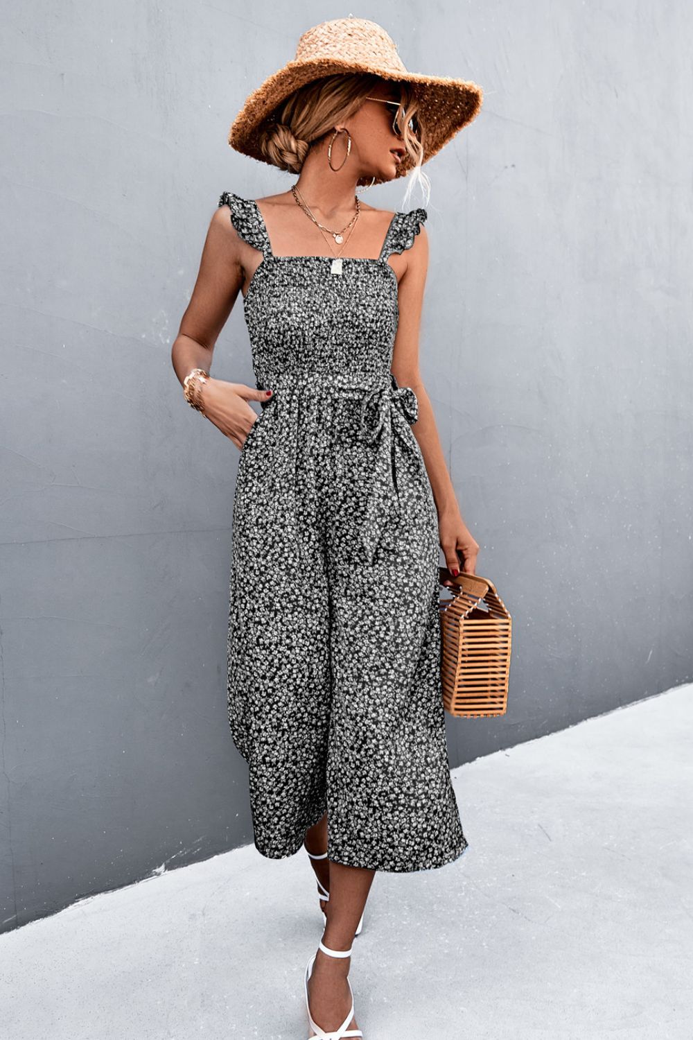 Elowen | Printed Jumpsuit with Ruffled Straps for Women | Stylish, Comfortable, Versatile